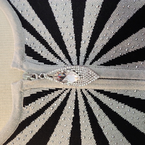 Vintage EY Boutique black silver metallic shimmery cardigan crystal zipper pull - Picture 3 of 15